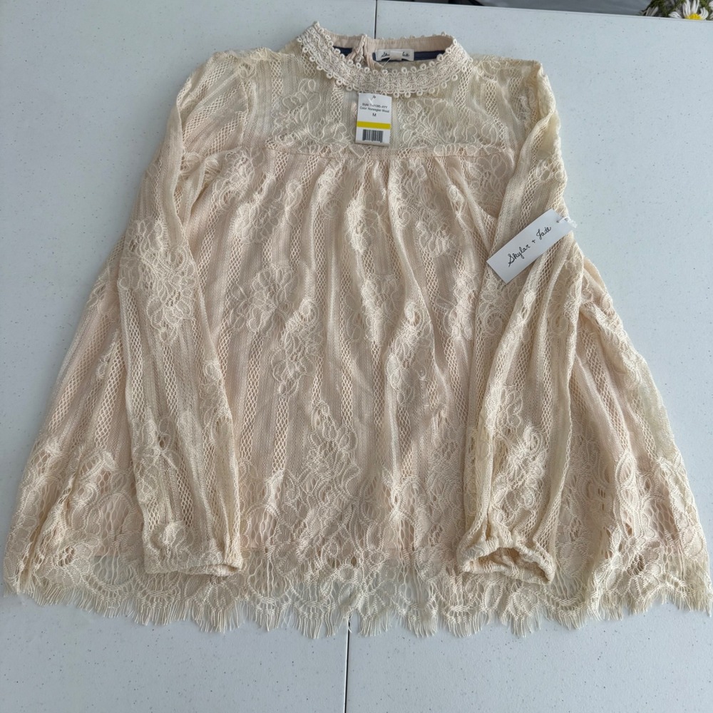 Boho Cottagecore Coquette Women Medium Skylar + Jade Norwegian Wood Lace Blouse